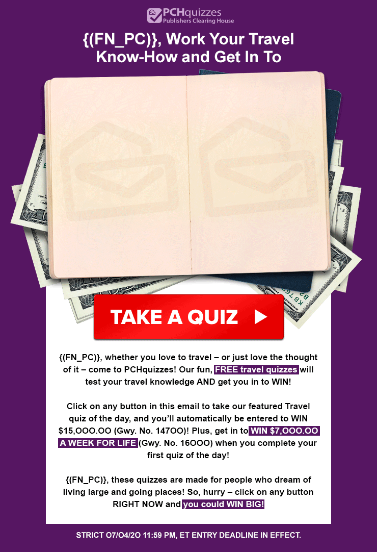 Traveling passport · PCH email design