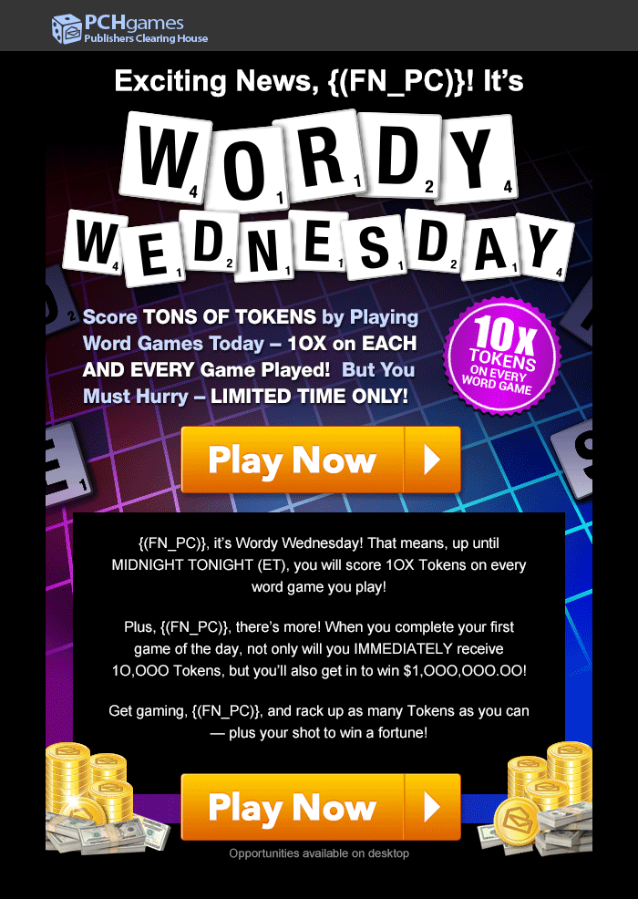 Wordy Wednesday · PCH email design