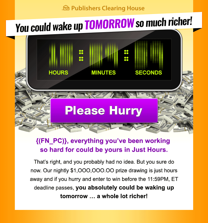 Win 1MM tonight · PCH email design