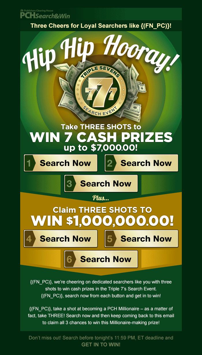 Triple 7s hip hip hooray · PCH email design