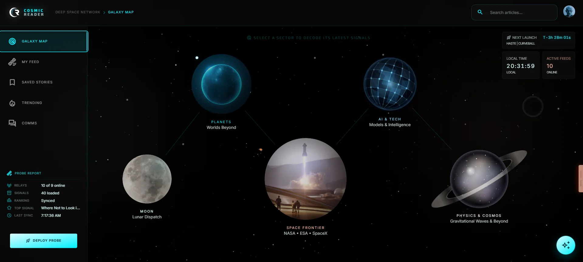 Cosmic Reader galaxy map: five planets, five sectors of space news