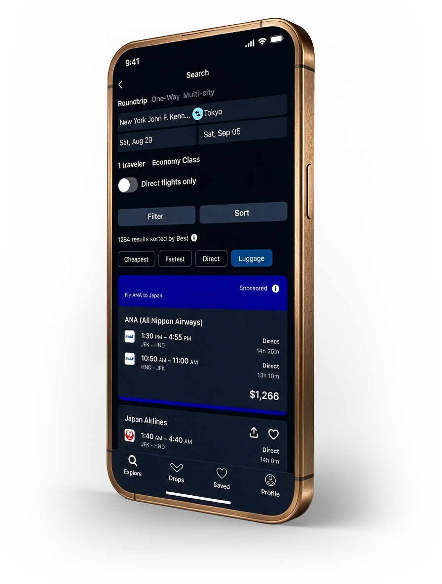 Skyscanner flight booking prototype shown on a smartphone